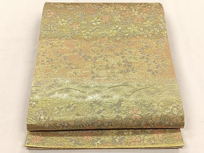 平和屋着物◎六通柄袋帯　流水花文　金糸　正絹　逸品　CABH7271yk