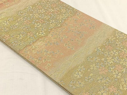 平和屋着物◎六通柄袋帯　流水花文　金糸　正絹　逸品　CABH7271yk