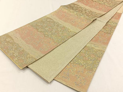平和屋着物◎六通柄袋帯　流水花文　金糸　正絹　逸品　CABH7271yk