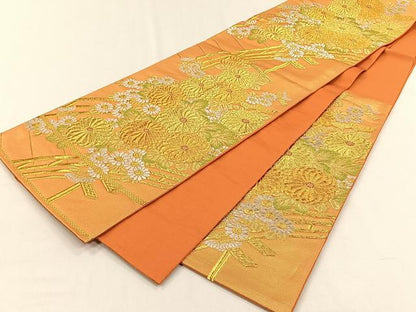 平和屋着物◎六通柄袋帯　草花文　金銀糸　やまとオリジナル　正絹　逸品　CABH7275yk
