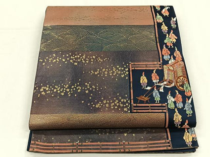 平和屋着物◎六通柄袋帯　人物御所車文　金糸　正絹　逸品　CABH7279yk
