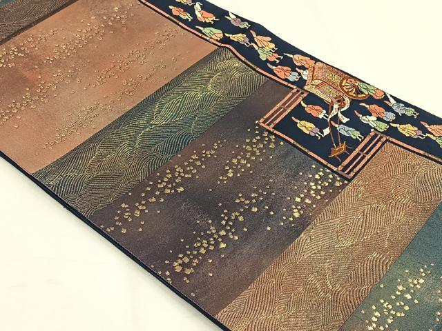 平和屋着物◎六通柄袋帯　人物御所車文　金糸　正絹　逸品　CABH7279yk