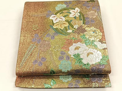 平和屋着物◎六通柄袋帯　草花丸文　金銀糸　正絹　逸品　CABH7280yk