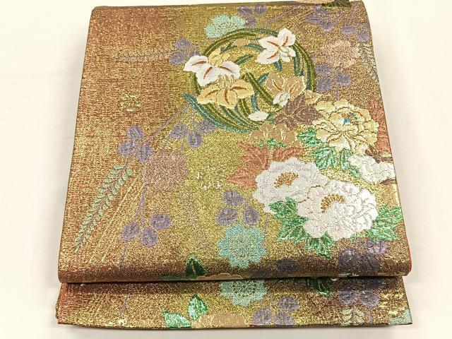 平和屋着物◎六通柄袋帯　草花丸文　金銀糸　正絹　逸品　CABH7280yk