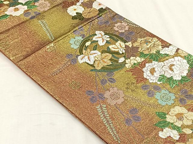 平和屋着物◎六通柄袋帯　草花丸文　金銀糸　正絹　逸品　CABH7280yk