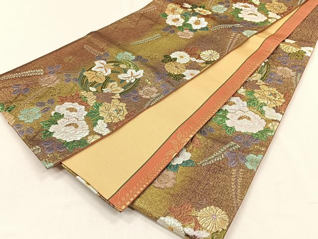 平和屋着物◎六通柄袋帯　草花丸文　金銀糸　正絹　逸品　CABH7280yk