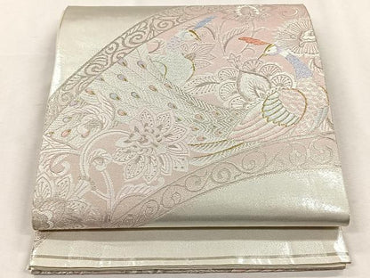 平和屋着物◎六通柄袋帯　孔雀更紗花唐草文　金銀糸　正絹　逸品　未使用　CABH7312yk