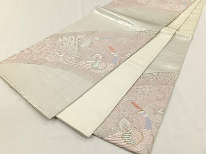 平和屋着物◎六通柄袋帯　孔雀更紗花唐草文　金銀糸　正絹　逸品　未使用　CABH7312yk