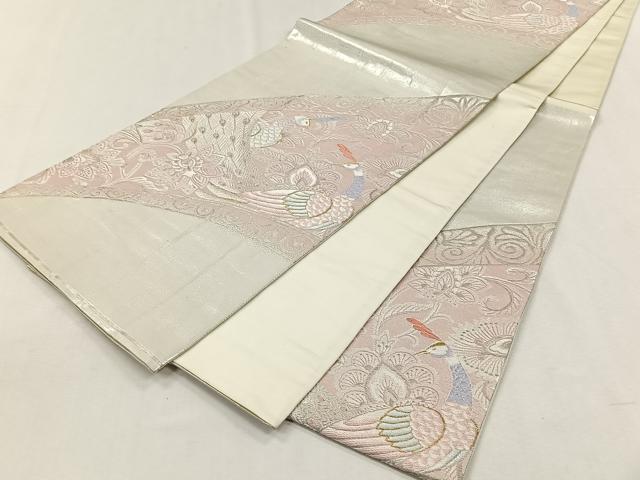 平和屋着物◎六通柄袋帯　孔雀更紗花唐草文　金銀糸　正絹　逸品　未使用　CABH7312yk