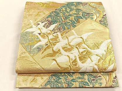 平和屋着物◎六通柄袋帯　唐織　飛鶴枝葉文　金糸　正絹　逸品　CABH7313yk