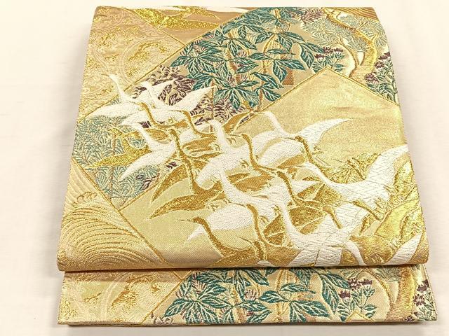 平和屋着物◎六通柄袋帯　唐織　飛鶴枝葉文　金糸　正絹　逸品　CABH7313yk