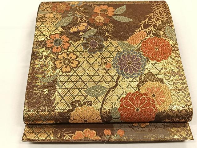 平和屋着物◎六通柄袋帯　籠目舞花文　金糸　正絹　逸品　CABH7317yk