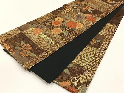 平和屋着物◎六通柄袋帯　籠目舞花文　金糸　正絹　逸品　CABH7317yk