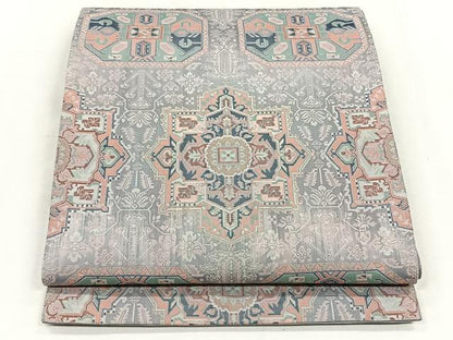 平和屋着物◎六通柄袋帯　幾何学花文　正絹　逸品　CABH7334yk