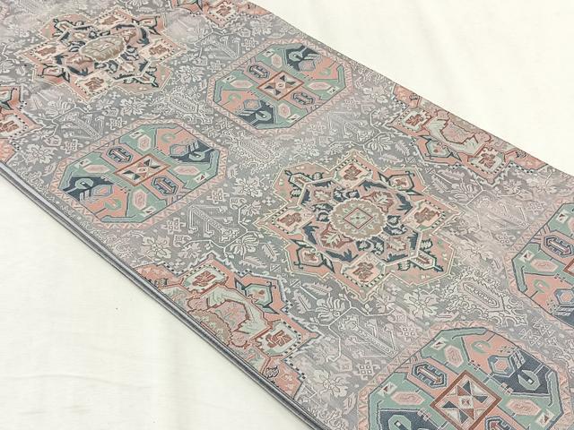 平和屋着物◎六通柄袋帯　幾何学花文　正絹　逸品　CABH7334yk