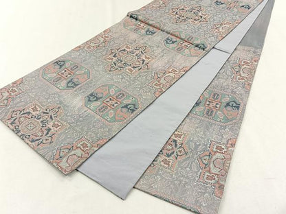 平和屋着物◎六通柄袋帯　幾何学花文　正絹　逸品　CABH7334yk