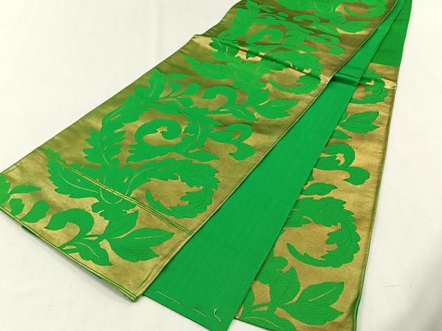 平和屋着物◎西陣　老舗　渡文謹製　手織　六通柄袋帯　綾錦　唐草文　金糸　正絹　逸品　未使用　CABH7335yk