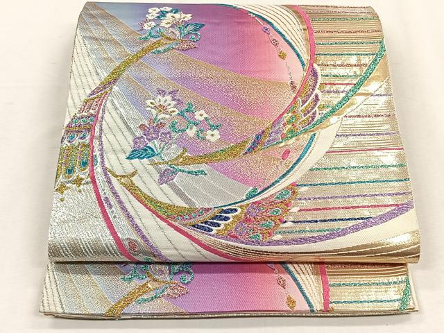 平和屋着物◎六通柄袋帯　唐織　花喰鳥　金銀糸　正絹　逸品　CABH7337yk