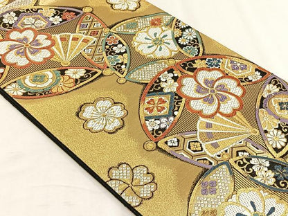平和屋着物◎六通柄袋帯　唐織　檜扇花文　金糸　正絹　逸品　CABH7341yk