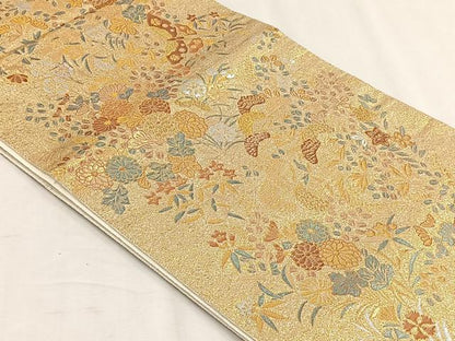 平和屋着物◎六通柄袋帯　花蝶文　金銀糸　正絹　逸品　CABH7342yk