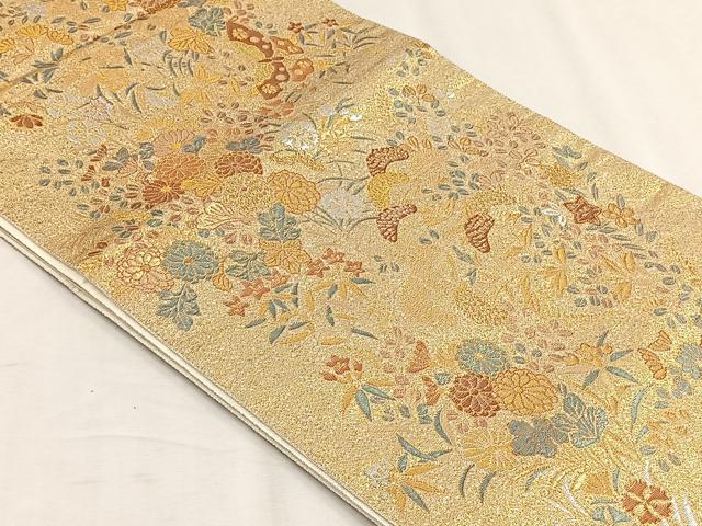 平和屋着物◎六通柄袋帯　花蝶文　金銀糸　正絹　逸品　CABH7342yk