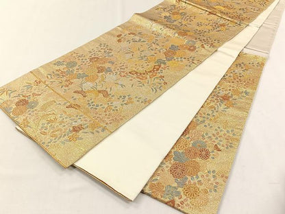 平和屋着物◎六通柄袋帯　花蝶文　金銀糸　正絹　逸品　CABH7342yk
