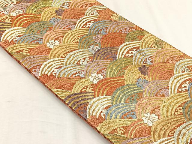 平和屋着物◎佐賀錦　六通柄袋帯　流水花文　金糸　正絹　逸品　CABH7345yk