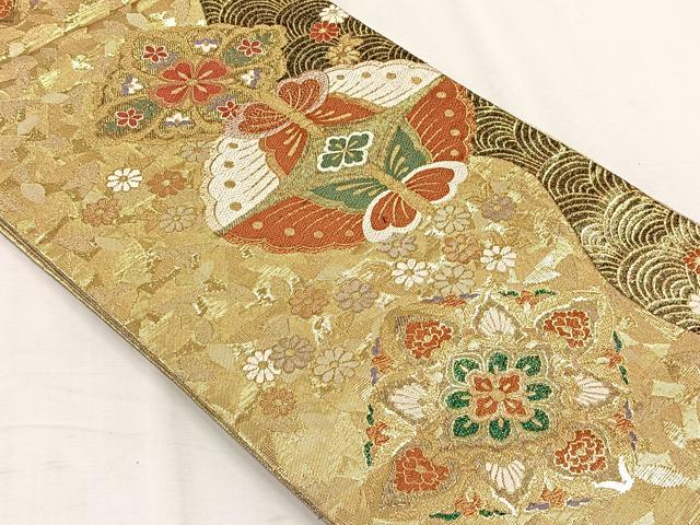 平和屋着物◎六通柄袋帯　花蝶文　金糸　正絹　逸品　CABH7346yk