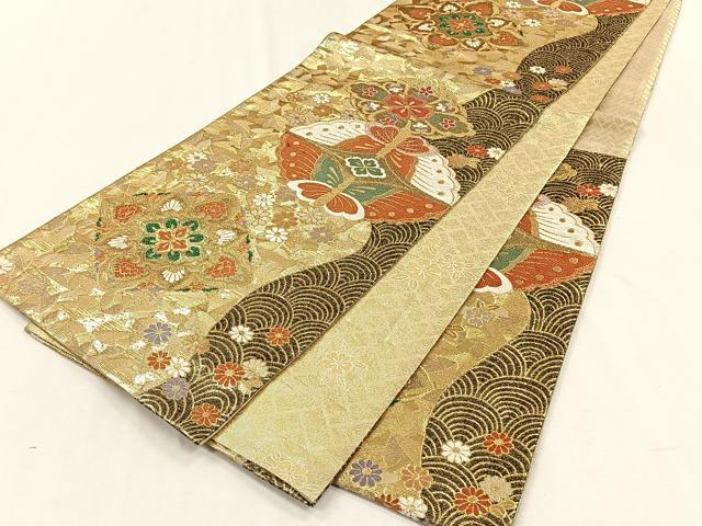 平和屋着物◎六通柄袋帯　花蝶文　金糸　正絹　逸品　CABH7346yk