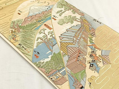 平和屋着物◎六通柄袋帯　廣重　五拾三次　金糸　正絹　逸品　CABH7350yk