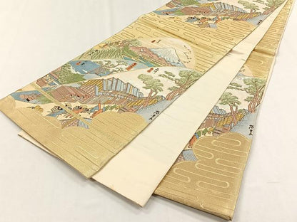 平和屋着物◎六通柄袋帯　廣重　五拾三次　金糸　正絹　逸品　CABH7350yk