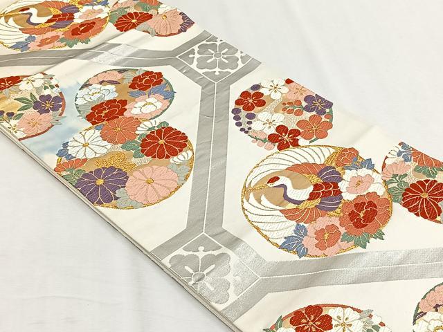平和屋着物◎六通柄袋帯　唐織　飛鶴花丸文　金銀糸　正絹　逸品　CABH7352yk