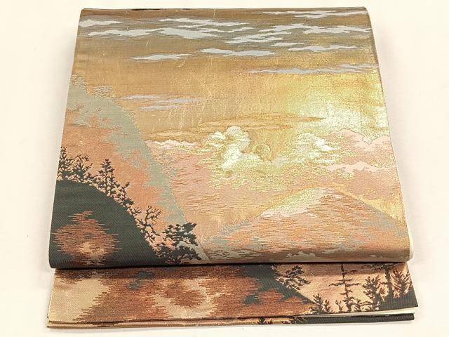 平和屋着物◎六通柄袋帯　遠山風景文　金糸　正絹　逸品　CABH7361yk