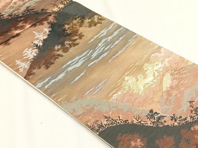 平和屋着物◎六通柄袋帯　遠山風景文　金糸　正絹　逸品　CABH7361yk