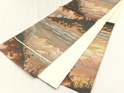 平和屋着物◎六通柄袋帯　遠山風景文　金糸　正絹　逸品　CABH7361yk