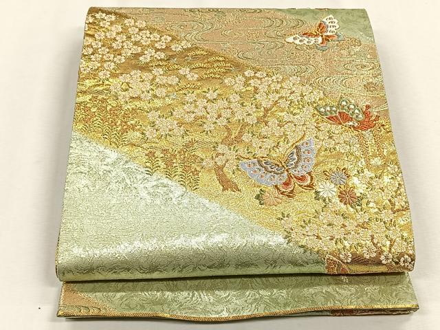 平和屋着物◎六通柄袋帯　花蝶文　金糸　正絹　逸品　CABH7363yk