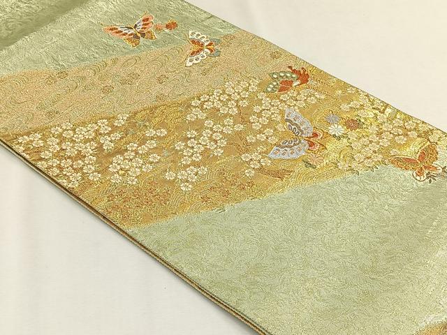 平和屋着物◎六通柄袋帯　花蝶文　金糸　正絹　逸品　CABH7363yk