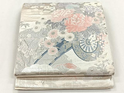 平和屋着物◎六通柄袋帯　唐織　花車文　銀糸　正絹　逸品　CABH7364yk