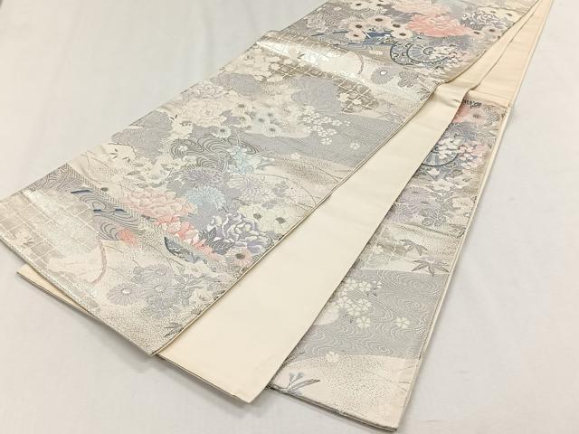 平和屋着物◎六通柄袋帯　唐織　花車文　銀糸　正絹　逸品　CABH7364yk
