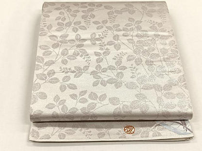 平和屋着物◎全通柄袋帯　作家物　枝葉文　銀糸　正絹　逸品　CABH7365yk