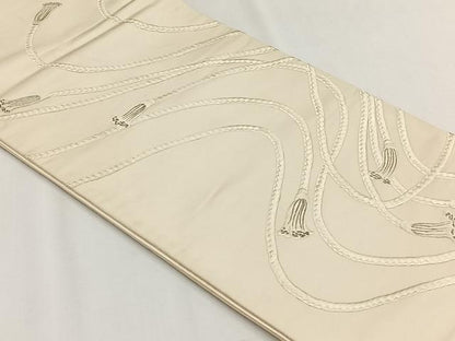 平和屋着物◎西陣　太鼓柄袋帯　総刺繍　結び紐文　銀糸　証紙付き　正絹　逸品　CABH7367yk
