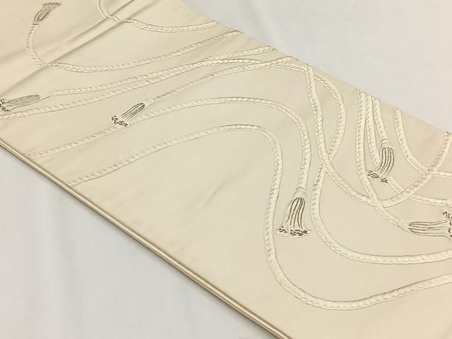 平和屋着物◎西陣　太鼓柄袋帯　総刺繍　結び紐文　銀糸　証紙付き　正絹　逸品　CABH7367yk