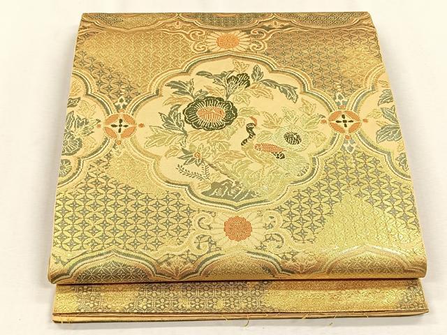 平和屋着物◎六通柄　本袋帯　孔雀花文　彩飾二重箔　正絹　逸品　CABH7368yk