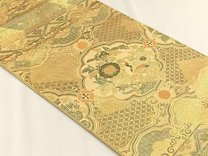 平和屋着物◎六通柄　本袋帯　孔雀花文　彩飾二重箔　正絹　逸品　CABH7368yk