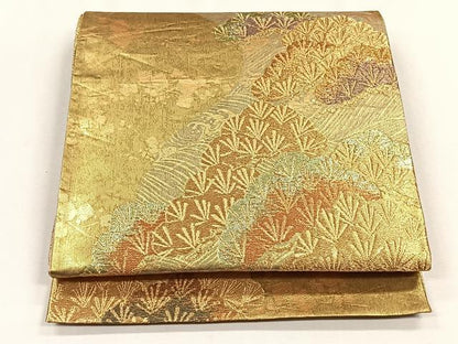 平和屋着物◎六通柄袋帯　浜松文　金糸　正絹　逸品　CABH7372yk