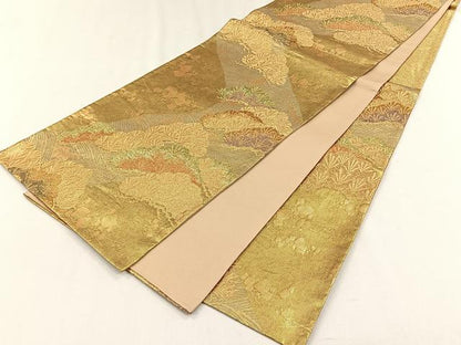 平和屋着物◎六通柄袋帯　浜松文　金糸　正絹　逸品　CABH7372yk