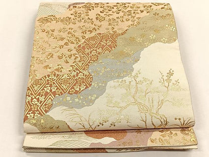 平和屋着物◎六通柄袋帯　流水更紗花唐草文　金糸　正絹　逸品　CABH7373yk