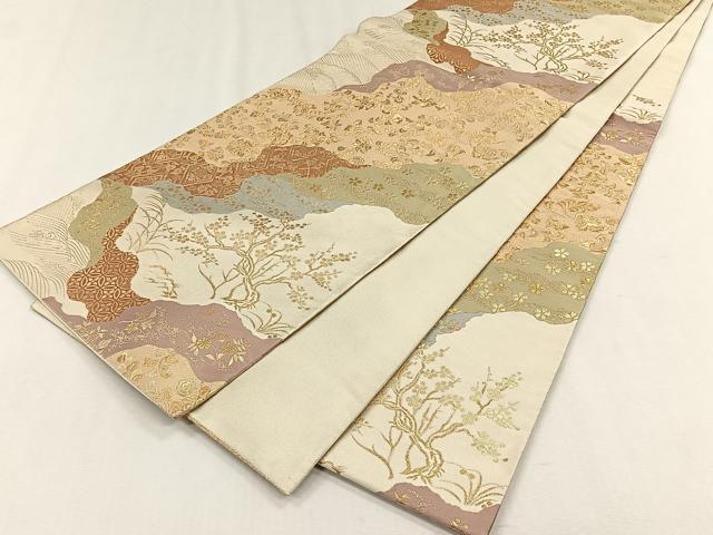 平和屋着物◎六通柄袋帯　流水更紗花唐草文　金糸　正絹　逸品　CABH7373yk