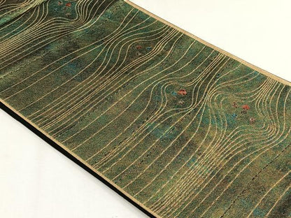 平和屋着物◎六通柄袋帯　纐都　よろけ縞　金糸　正絹　逸品　CABH7374yk