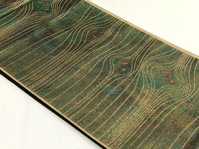 平和屋着物◎六通柄袋帯　纐都　よろけ縞　金糸　正絹　逸品　CABH7374yk